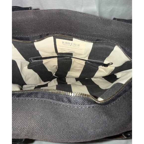 R. Riveter Black Canvas  Leather HM Tote Bag OTTO Adjustable Crossbody Strap USA - Picture 9 of 10